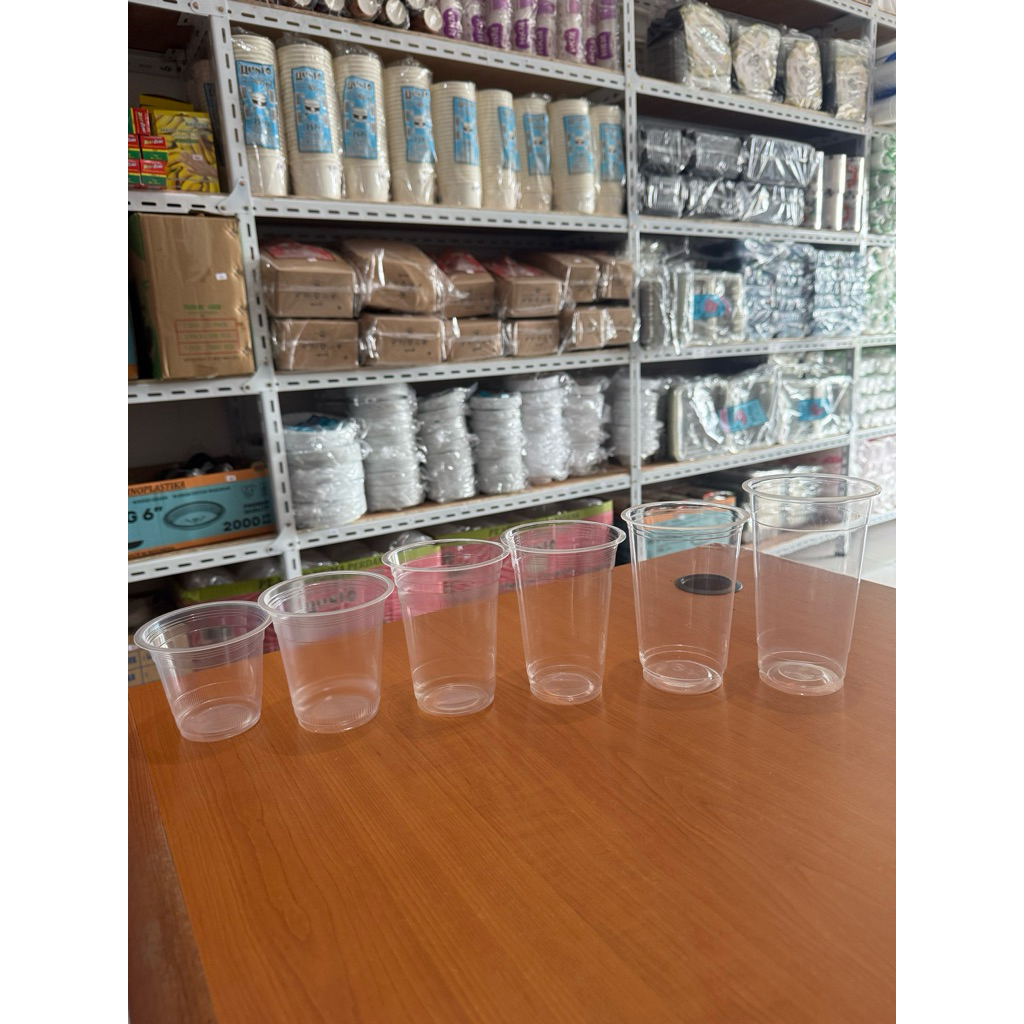 Gelas Plastik Datar Bening 10oz/12oz/16oz/18oz/22oz/Cup Datar Bening Bahan/Gelas Plastik Tebal