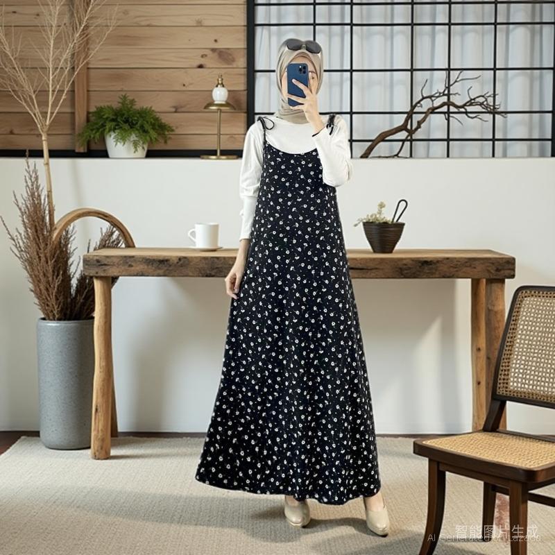 OVERALL DRESS MOTIF BUNGA FLORAL KOREAN STYLE | MOLA OVERALL DRESS PANJANG WANITA MOTIF VINTAGE