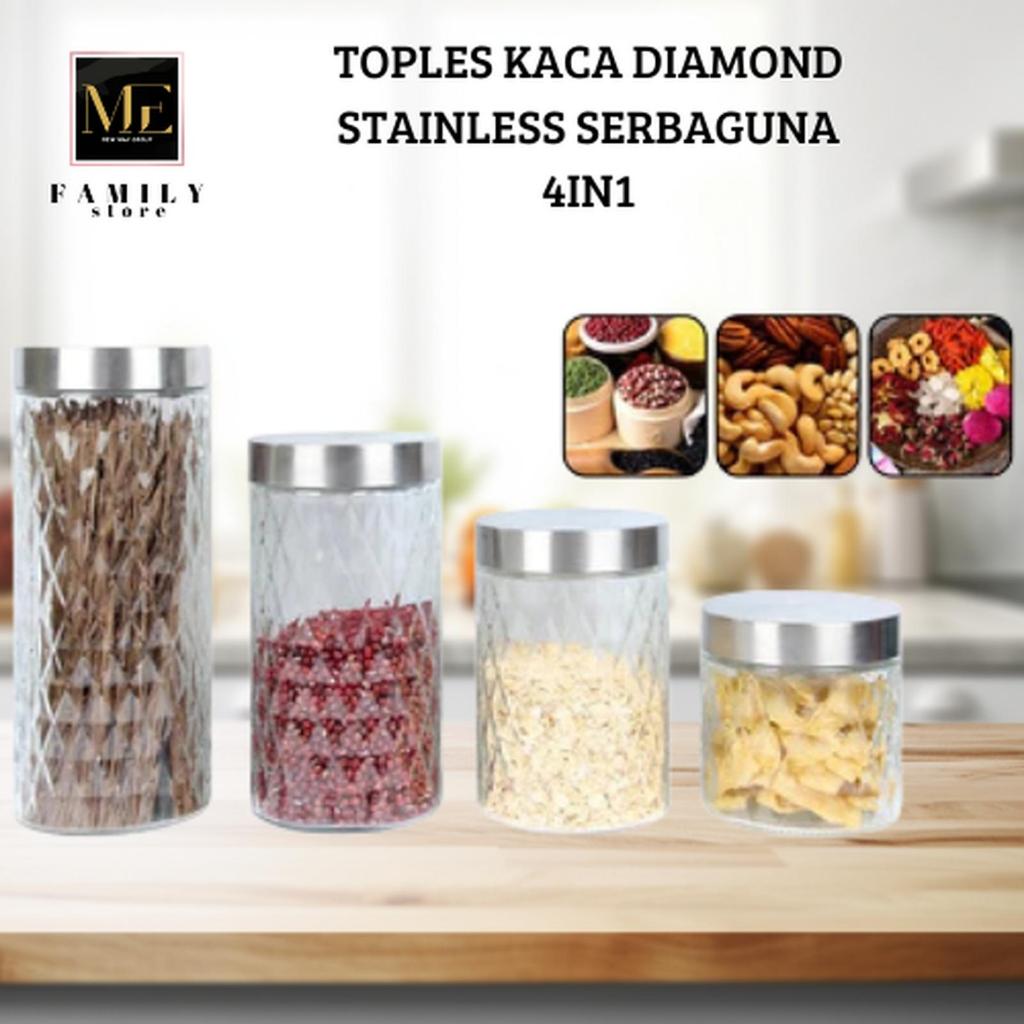 Toples Kaca Diamond Set 4IN1 C1210 Set Toples Lebaran Tutup Stainless Motif Diamond Serbaguna
