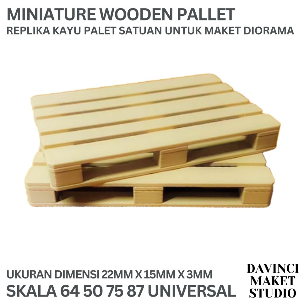 (64) Miniatur Alas Kayu Palet Kargo Pipih - 15mm x 22mm Satuan Krat Shipping Container Krem Pinus Ja