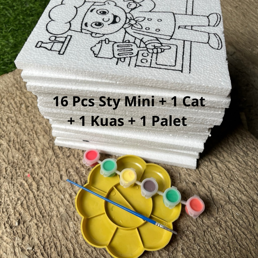 

Paket Hemat Styrofoam Mini | Isi 16 Pcs + 1 Cat + 1 Kuas + 1 Palet | Styrofoam Lukis Termurah