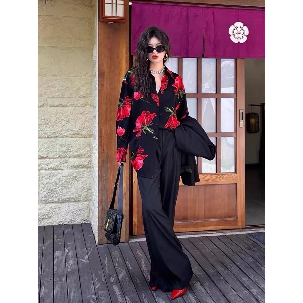 Kemeja Wanita Silk Corak Wanwan 2006 Bunga Marble Satin Lembut Fashionable Import Bangkok Bkk