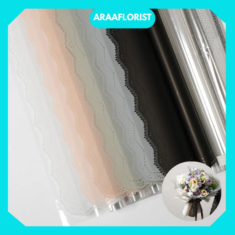 

Kertas Buket Bunga Cellophane Lace Frame Flower Wrapping Paper Waterproof Motif Renda KB089