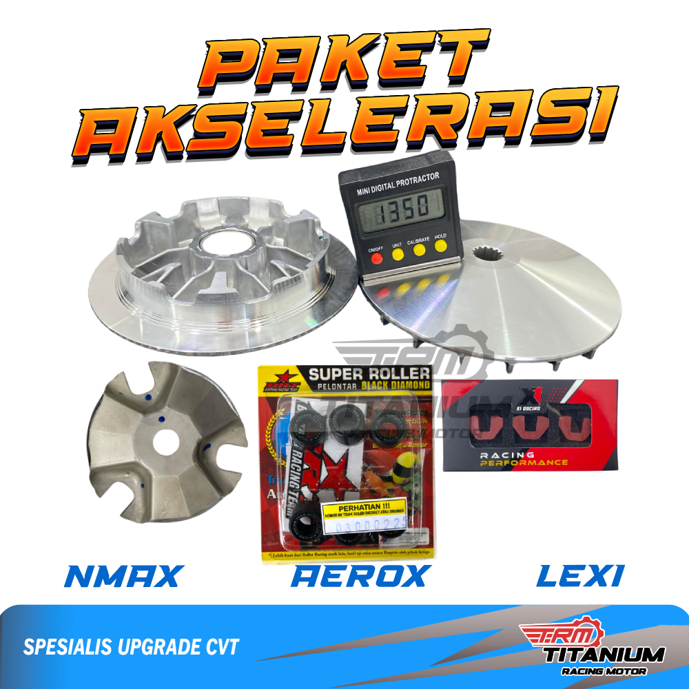 PAKET AKSELERASI CVT NMAX AEROX LEXI PULLEY BUBUT ROLLER BRT