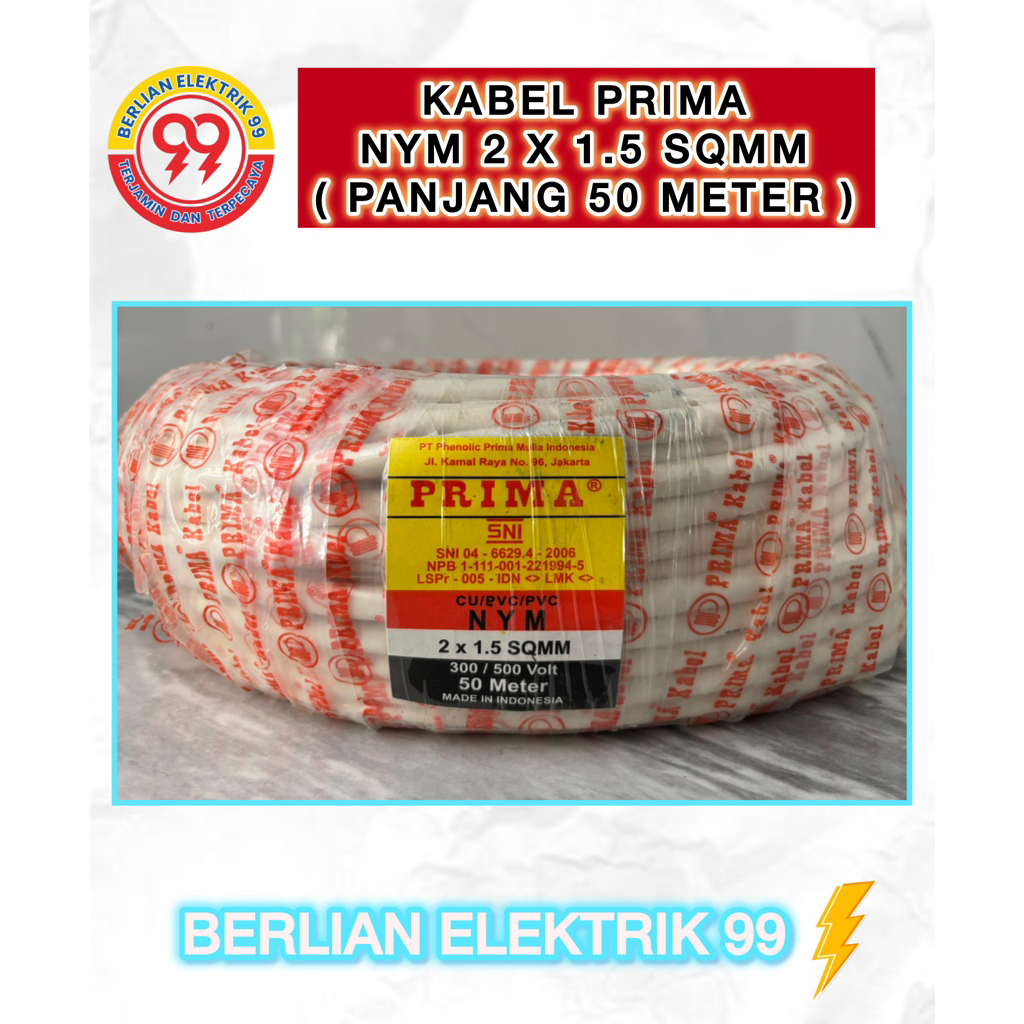 Kabel PRIMA NYM 2x1,5mm tunggal @50meter