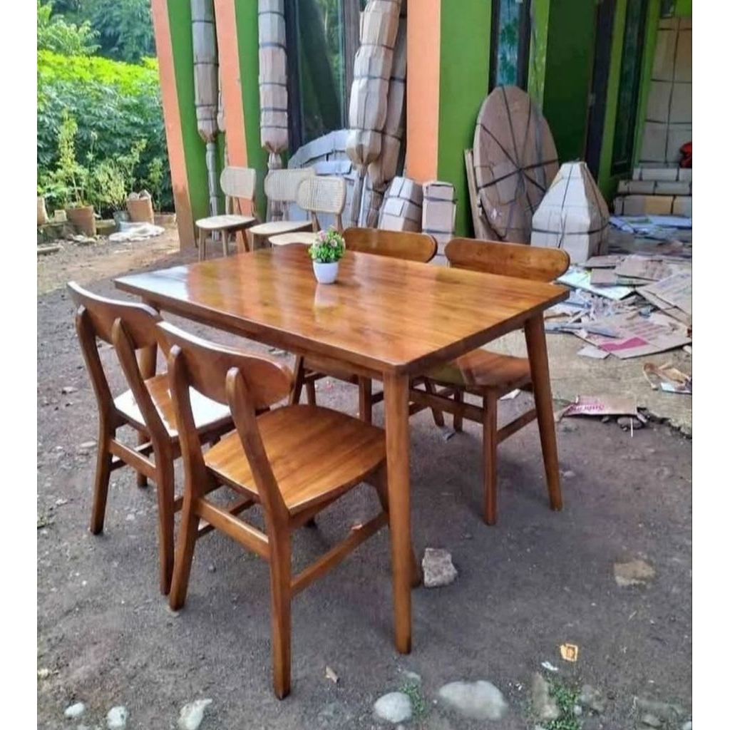 Meja Makan Ropan K4 Kayu Jati Ukuran 150x80 Tebal 3 cm