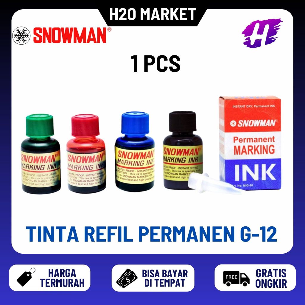 

❤️H2O❤️ Refill Spidol Snowman G-12 Permanent (Hitam Biru Merah Hijau MIG-20)/Tinta/Refil/Isi Ulang/Permanen G12