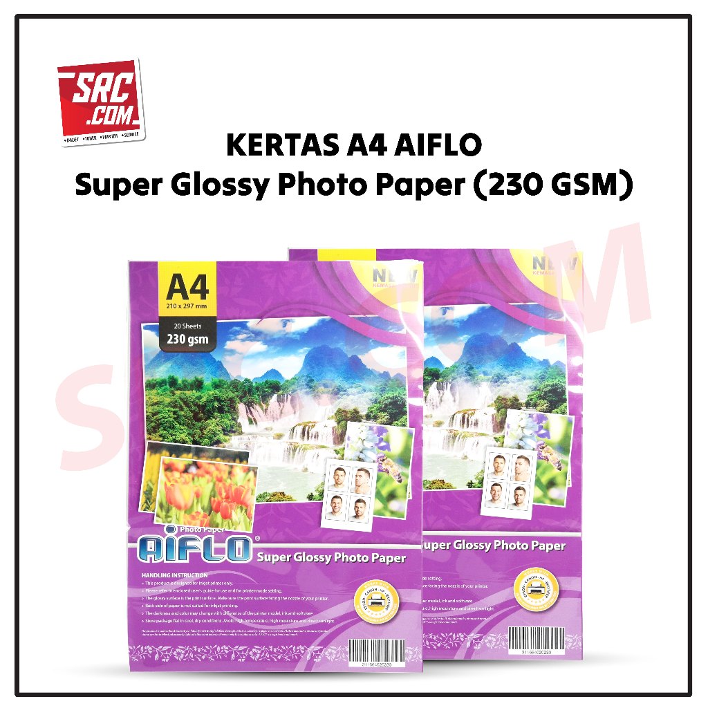 

AIFLO KERTAS PHOTO SUPER GLOSSY A4 230GSM 20SHEETS