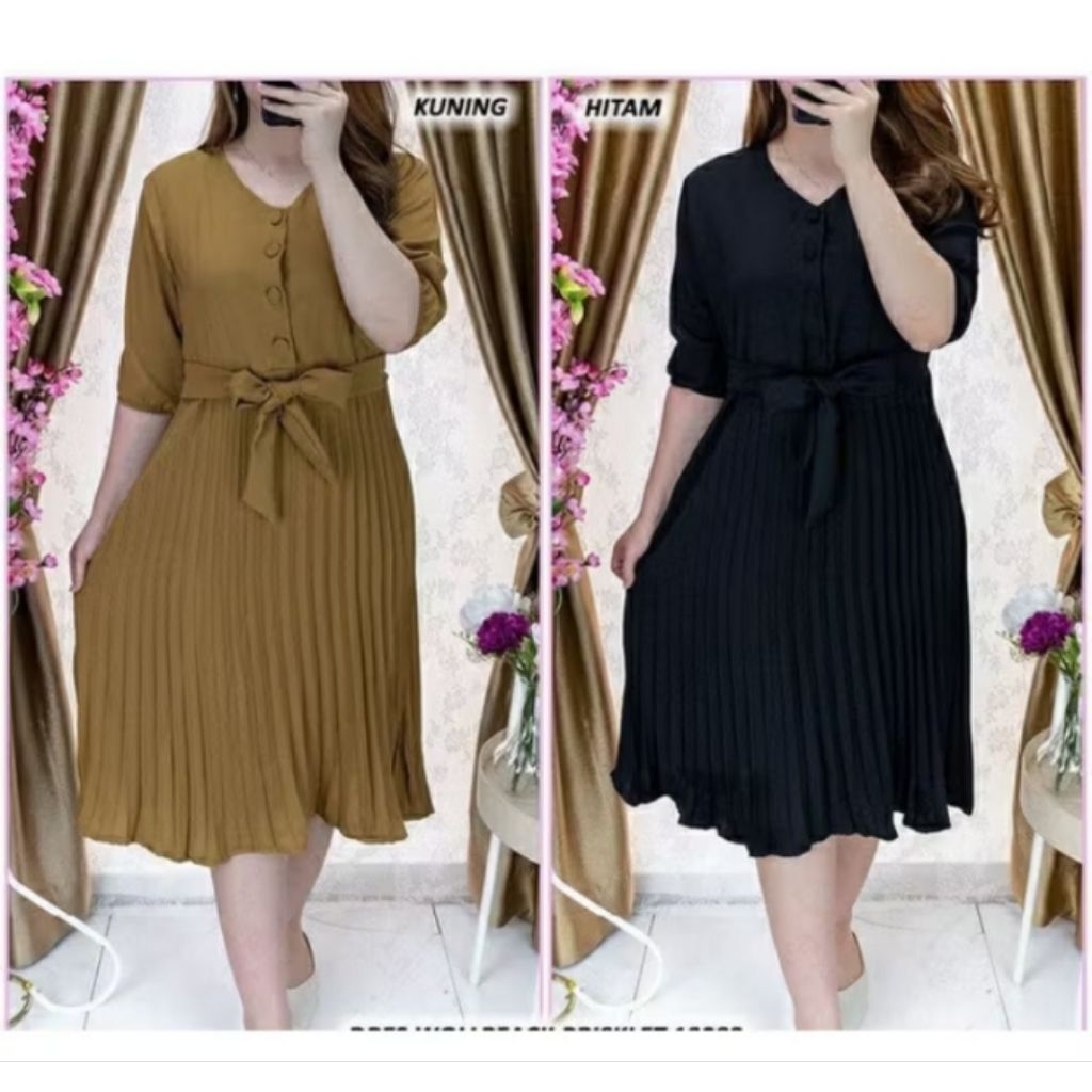 midi dres//dress plisket premium//dress plisket import//gamis plisket premium