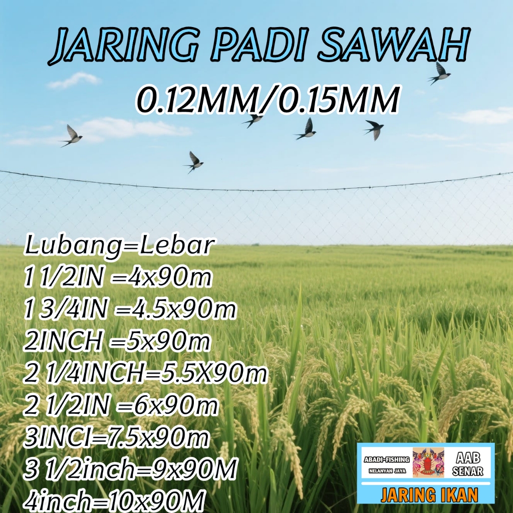 jaring burung padi sawah 0,12 /jaring burung pipit dan emprit/jaring padi sawah / jaring burung padi