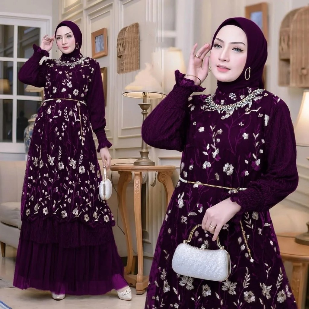 AIRA DRES GAMIS BROKAT APLIKASI PAYET GAUN PESTA KONDANGAN STYLE KOREAN TERBARU BROKAT TILLE BORDIR
