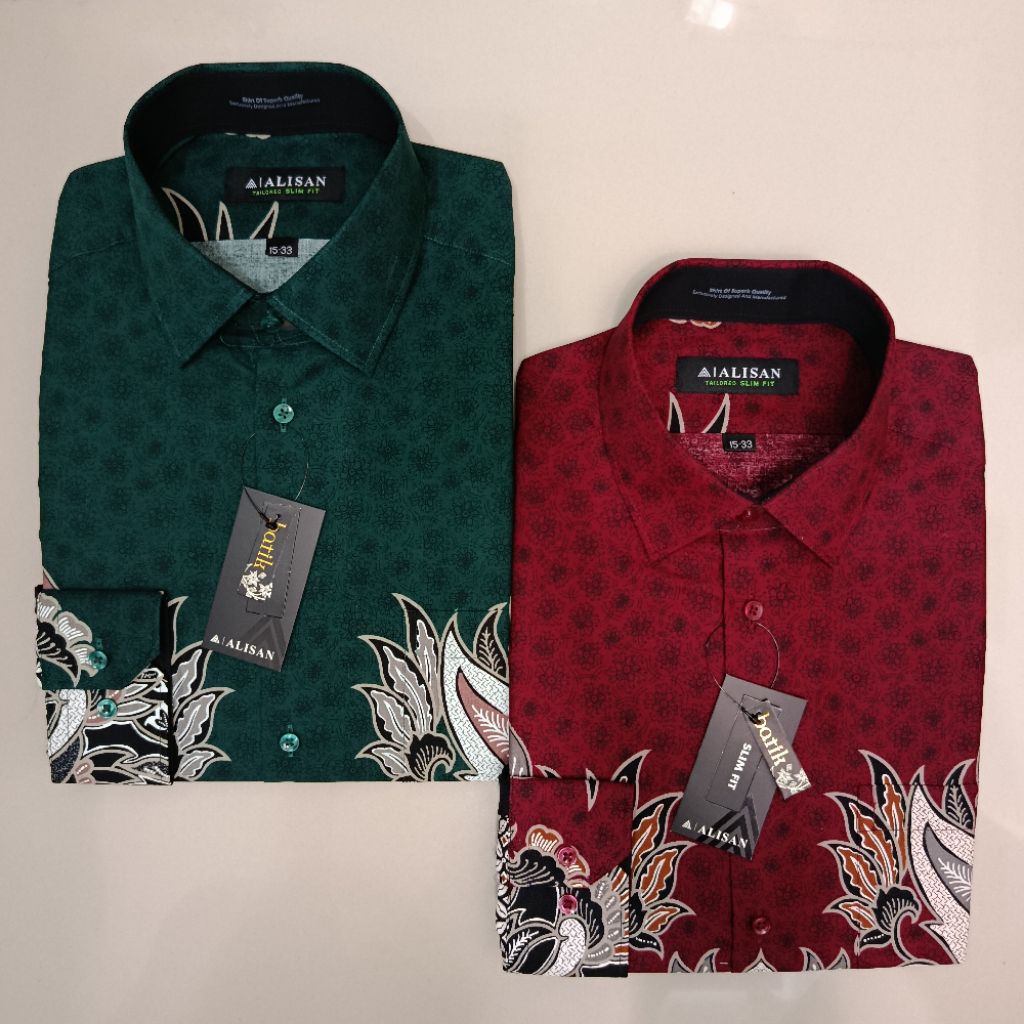 LENGAN PANJANG Alisan Batik Motif Sayap Phoenix Slimfit Hijau/Maroon