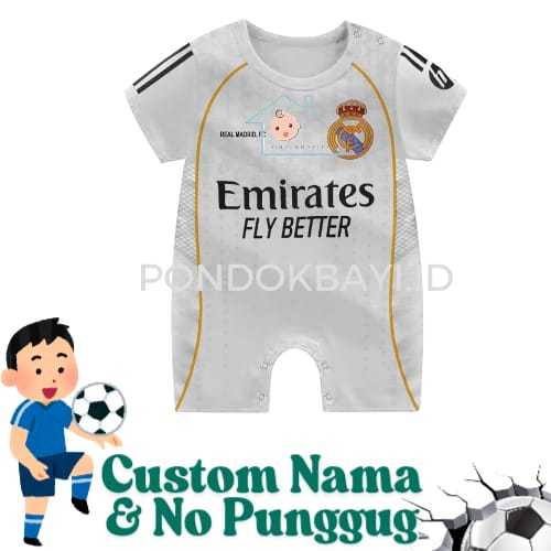 PondokBayi-Romper Bayi Real Madrid White Jumper Celana Real Madrid Putih Club Bola