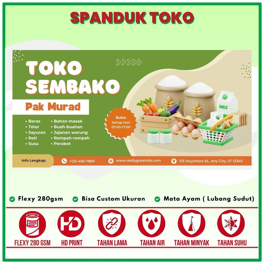 Spanduk Baner Toko Sembako / Baner Custom Toko Beras - 200x100 cm