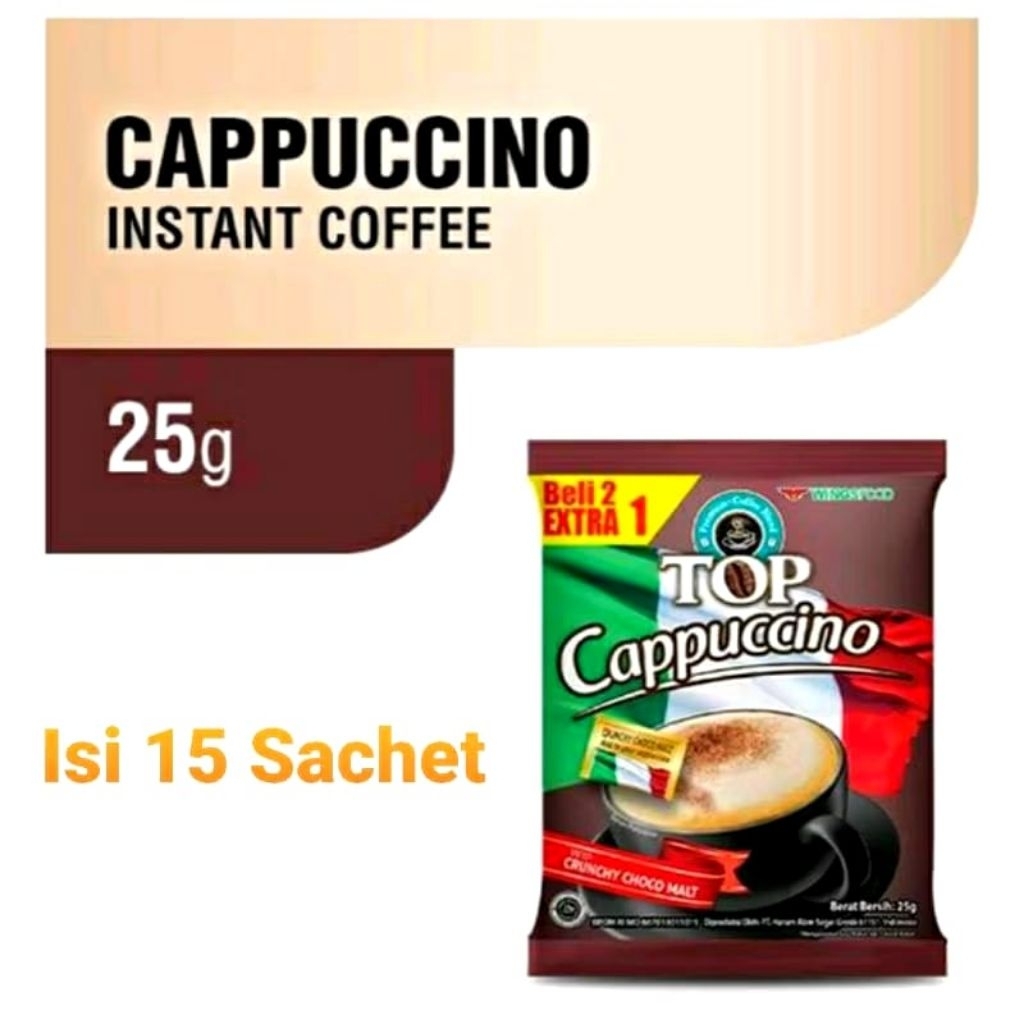 

Kopi TOP Cappucino 25gr 1 Renceng Isi 15 Sachet (Beli 2 Extra 1)
