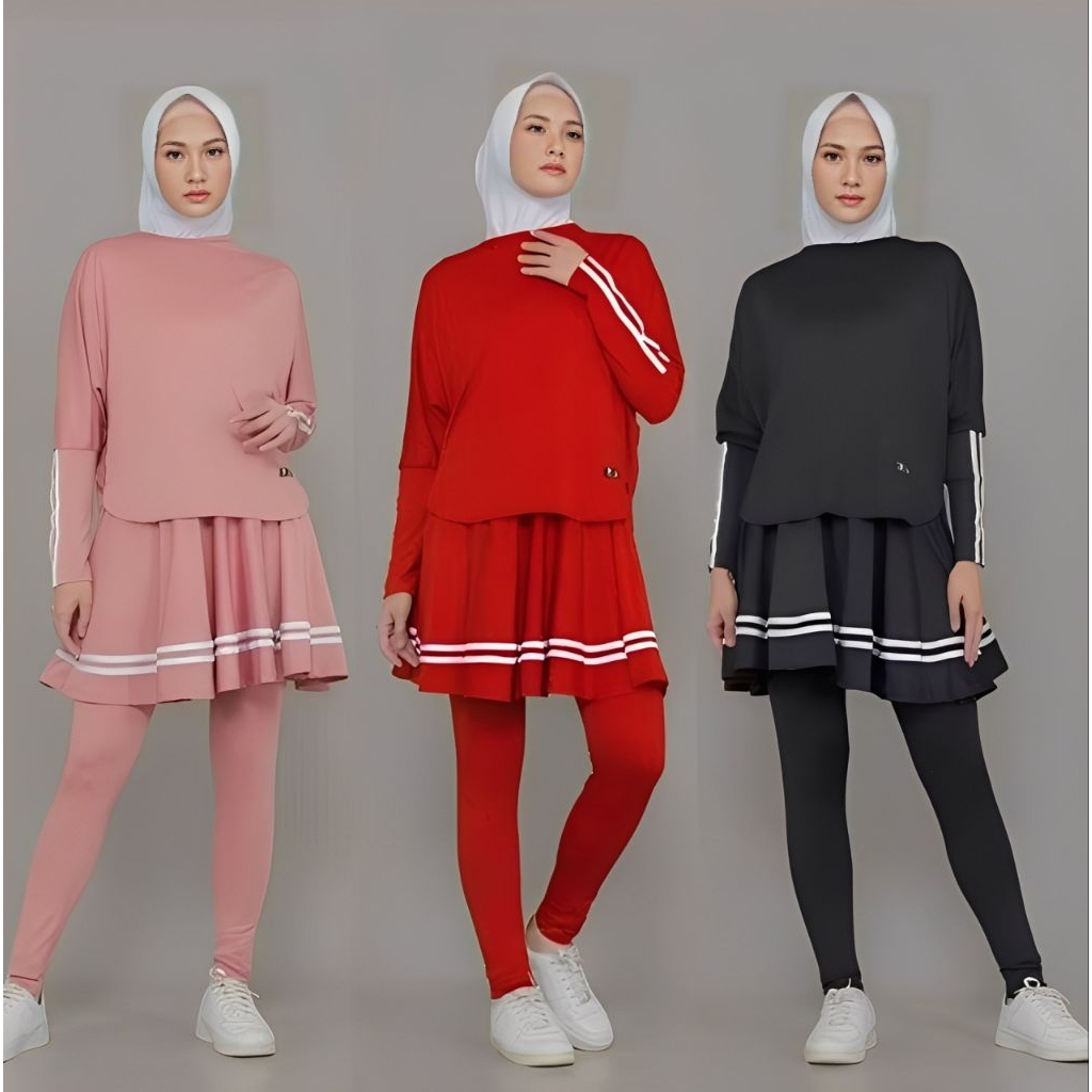 NEW  ATLANA One Set Baju Olahraga Wanita Muslim  / Seragam Zumba / Sport Badminton /Senam /