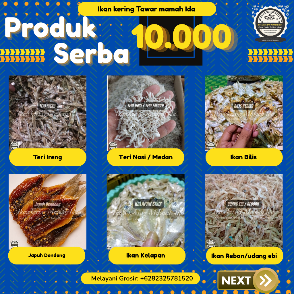 

Ikan Kering KELAPAN Serba 10.000-TAWAR-Bilis Juwi Teri Dendeng EbiRebon Petek|Ikan Asin Premium Mama