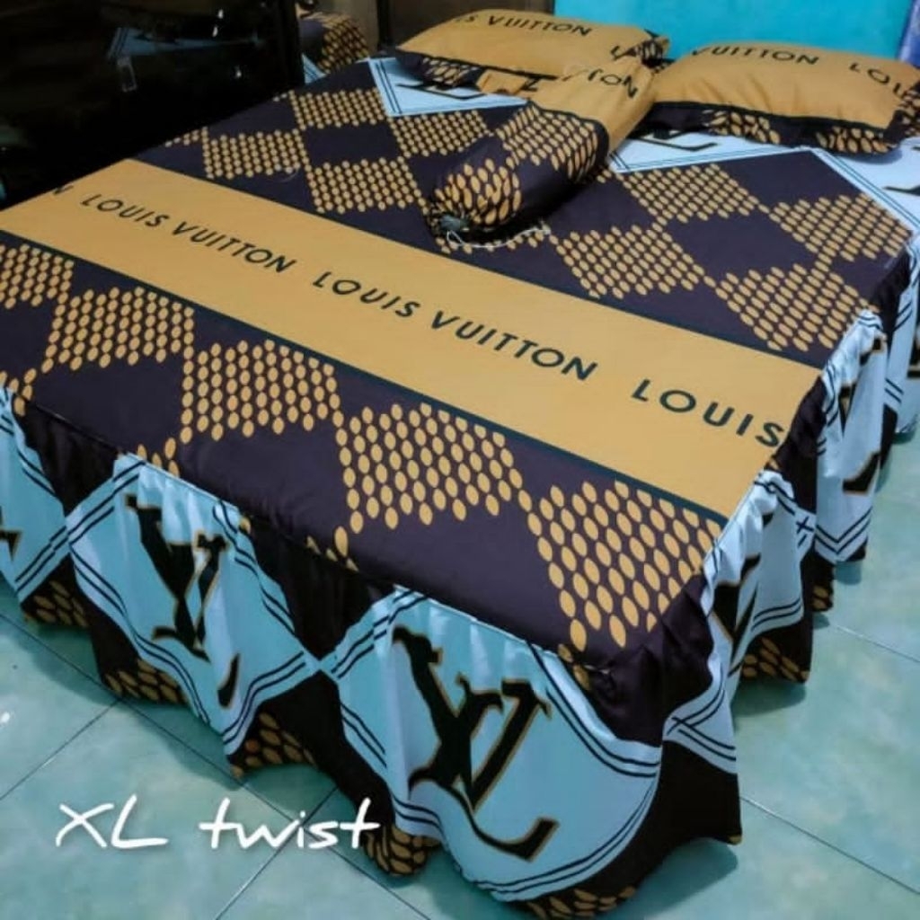 Sprei Rumbai Premium Set 160/180/200 Queen King Motif Brand LV brown twist