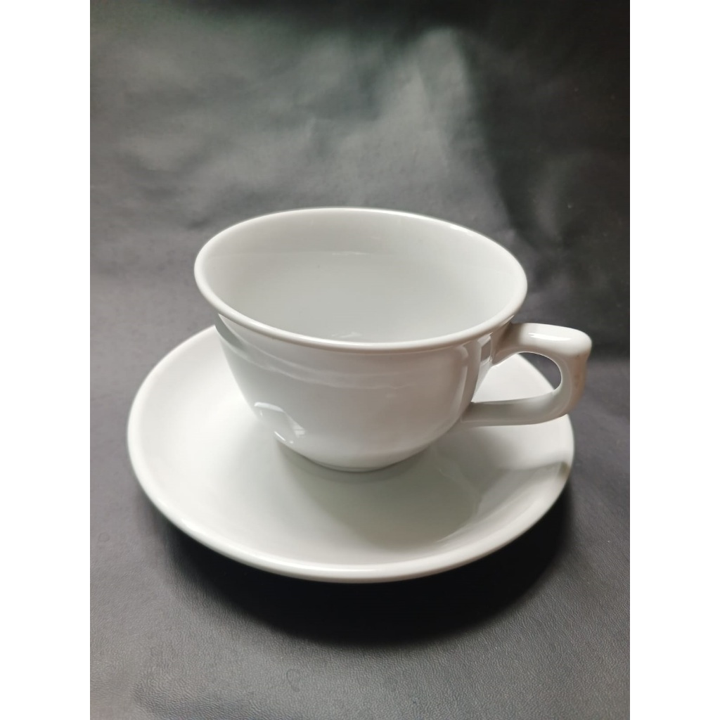 Cangkir Berserta Pisin bahan keramik tebal warna putih cocok untuk minum kopi dan teh ukuran 250ml
