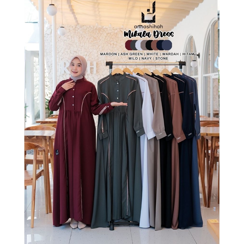 MIKALA DRESS • GAMIS LIST POLOS ORIGINAL BY ANNASHIHAH 100% NEW TERMURAH 