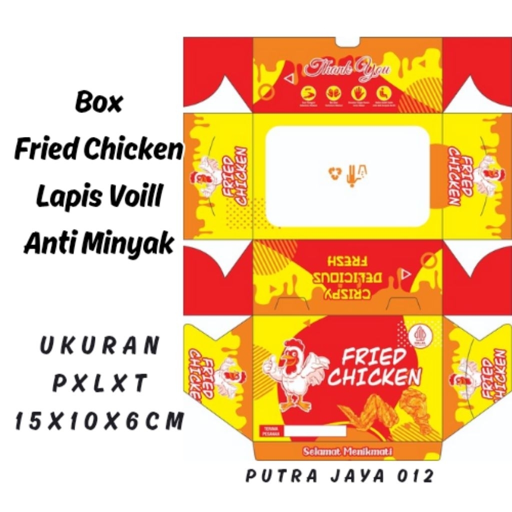 

Kemasan dus fried chicken lapis Voil Anti minyak isi 50 picis