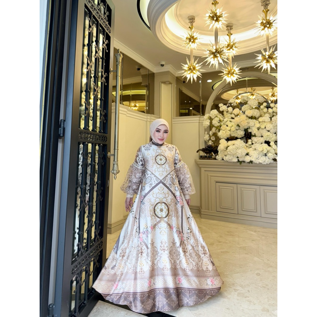 Dress mewah SS set hijab printing SS
