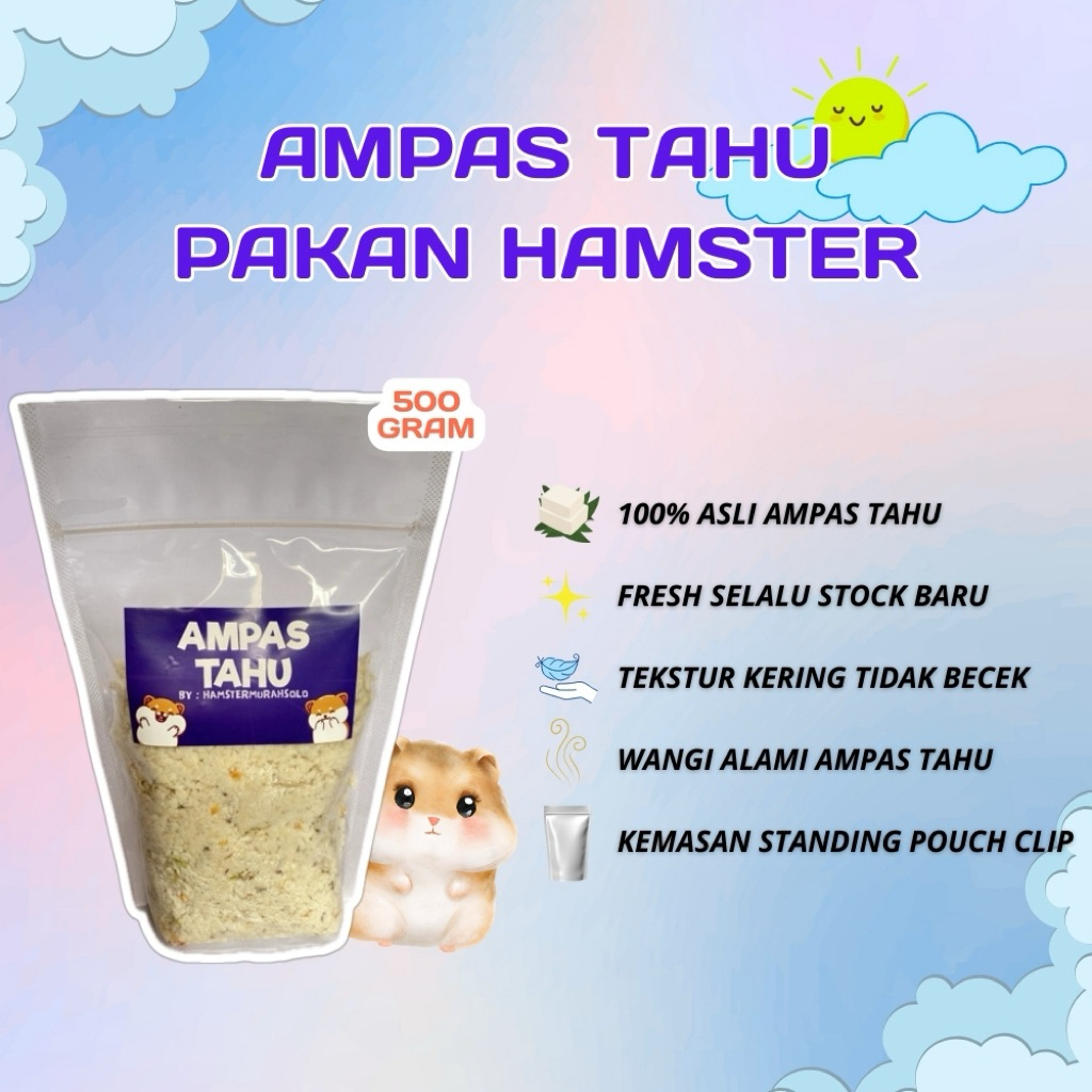 AMPAS TAHU PAKAN HAMSTER 500GRAM FRESH DAN KERING. 100% Asli Ampas Tahu Tanpa Campuran Ampas Lain