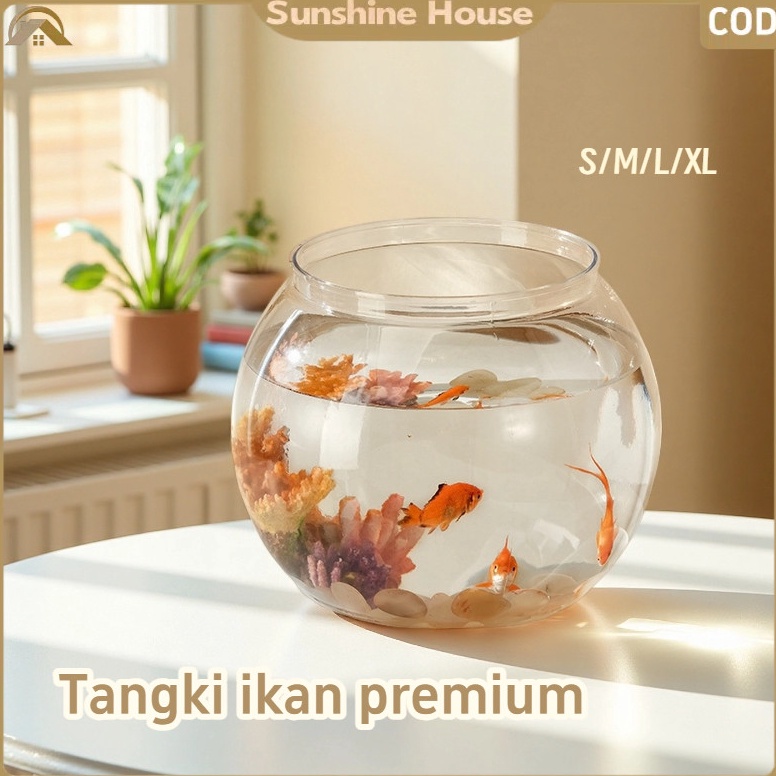 Sedia Disini Tangki Ikan Akuarium  Cupang Hias Aquarium Toples Bulat KuraKura Wadah Tanaman Hias Hid