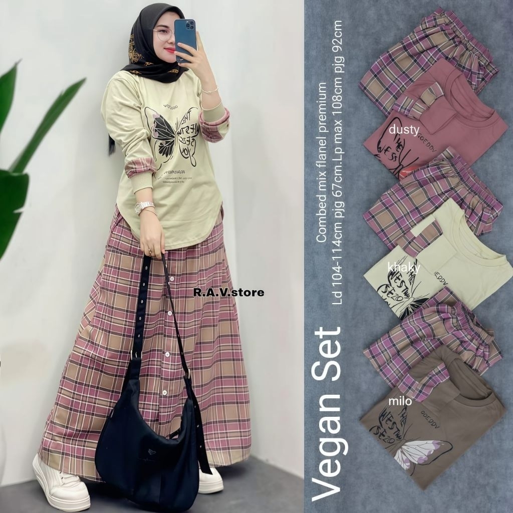naffa setelan atasan dan celana by w&w tunik kaos lengan panjang rok panjang flanel skirt kotak kota
