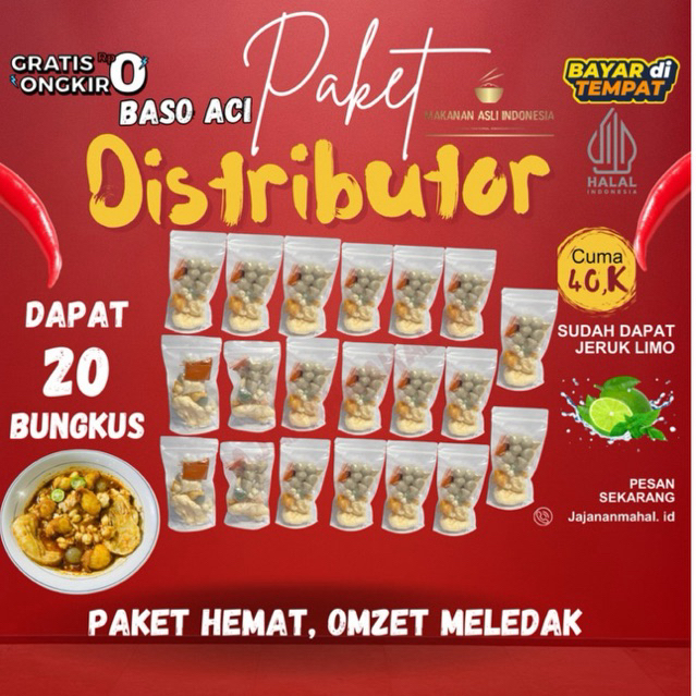 

Baso Aci 20 bungkus hemat / bakso aci Original Kuah Pedas instan, boci cemilan murah isi banyak