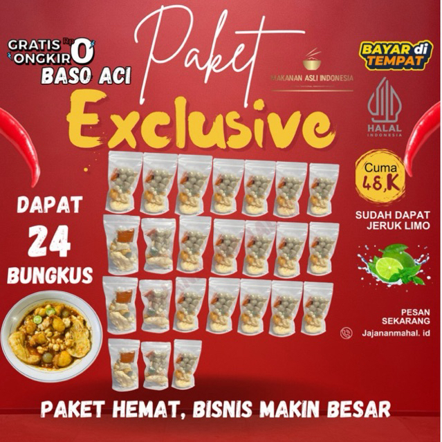 

Baso Aci 24 bungkus hemat / bakso aci Original Kuah Pedas instan, boci cemilan murah isi banyak