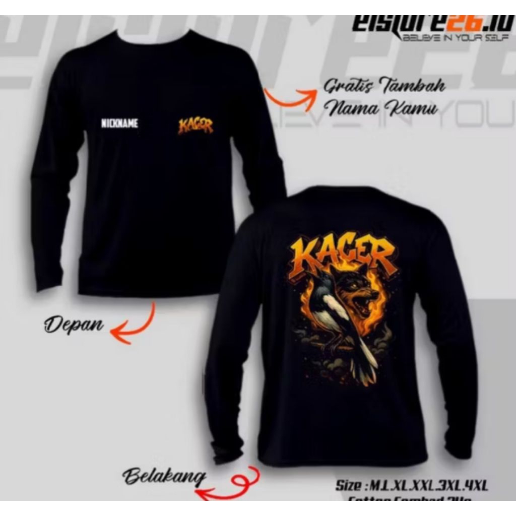 KAOS TSHIRT LENGAN PANJANG BURUNG KACER DESAIN 4NJING API | KAOS ADEM NYAMAN DIPAKAI