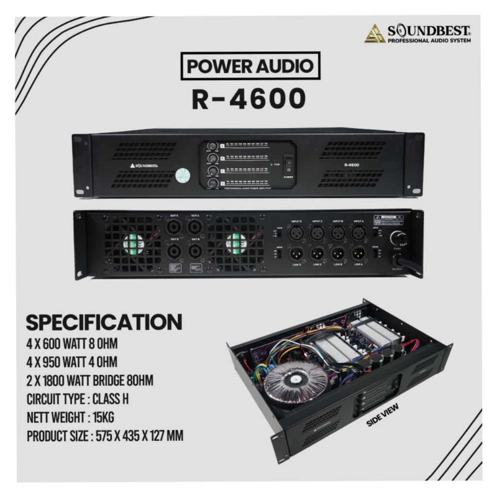 Power 4 channel Soundbest R-4600 Original Power Amplifier Soundbest R4600 Power 4 channel Soundbest 