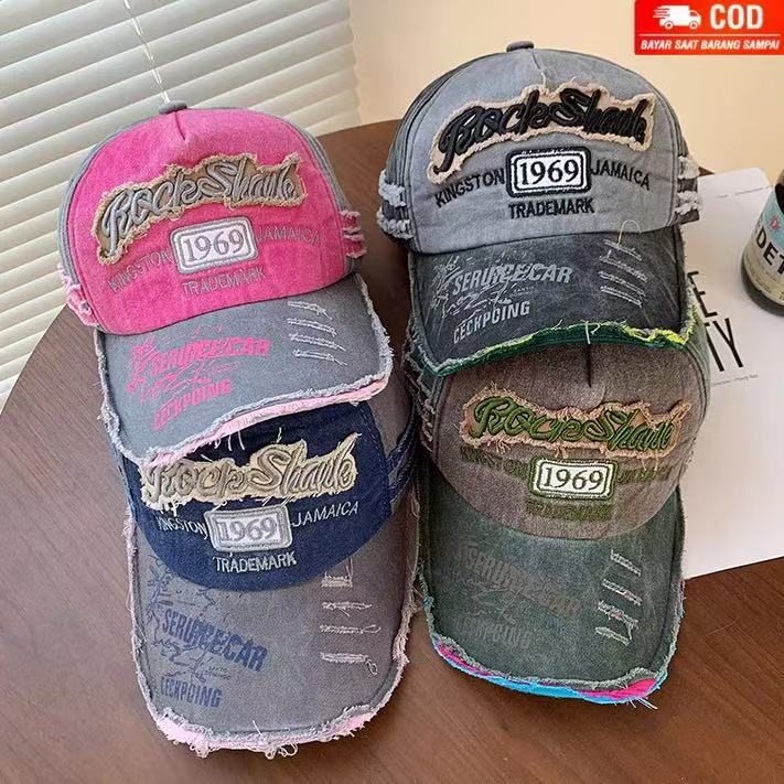 SOLVOTOPI - 285 Topi Baseball Pria Wanita Bahan Katun Wash Model Robek-Robek Double Warna distro