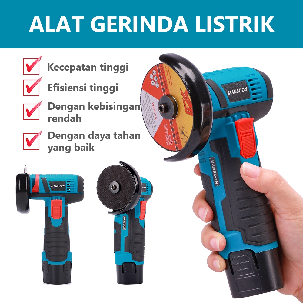 MANOOSN Cordless Angle Grinder Portable Gerinda Angle Grinder 3 inch Elektrik Angle Grinder Baterai