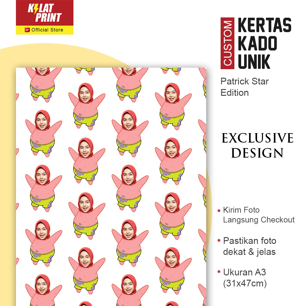 

Kertas Kado Custom Wajah Ulang Tahun Unik Patrick Star Edition