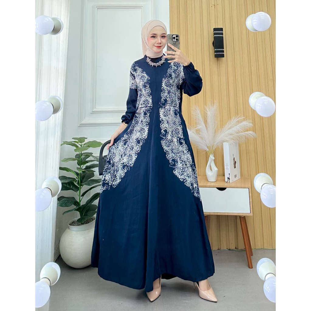 Gamis Rayon Twill Malaman Gamis Wanita Jumbo Terbaru Gamis cap Bahan Rayon Adem