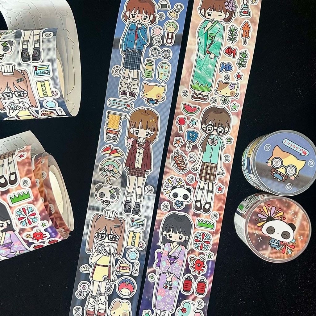 

[WindHeart] 1 sticker roll full wakawaka Character Cutting Tape Roll Home Series Sticker Basic Collage Illustration Handbook