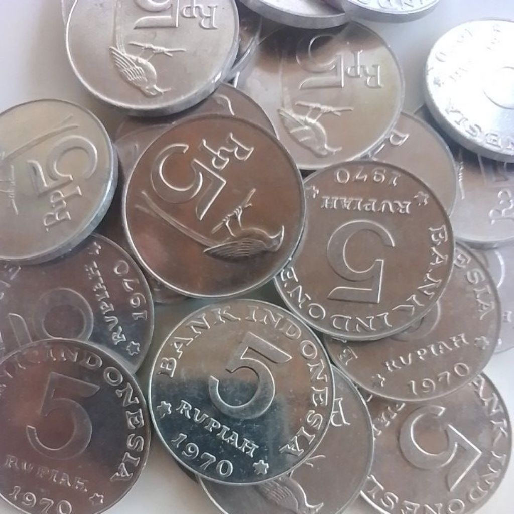 UANG KUNO ASLI KOIN 5 RUPIAH BURUNG TAHUN 1970