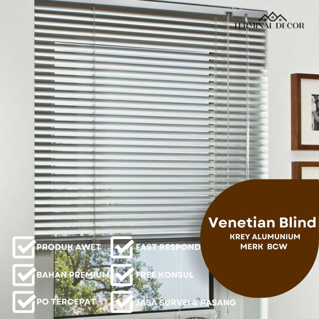 Venetian Blind Krey Aluminium Indoor MERK BCW Horizontal Blind Aesthetic Estetik Minimalis Modern Go