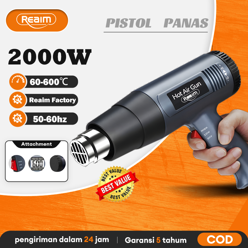 REAIM Air Hot Gun 2000W Heat Gun 220V H&L Pro Senapan Panas Pistol Angin Panas Pemanas Stiker Heat G