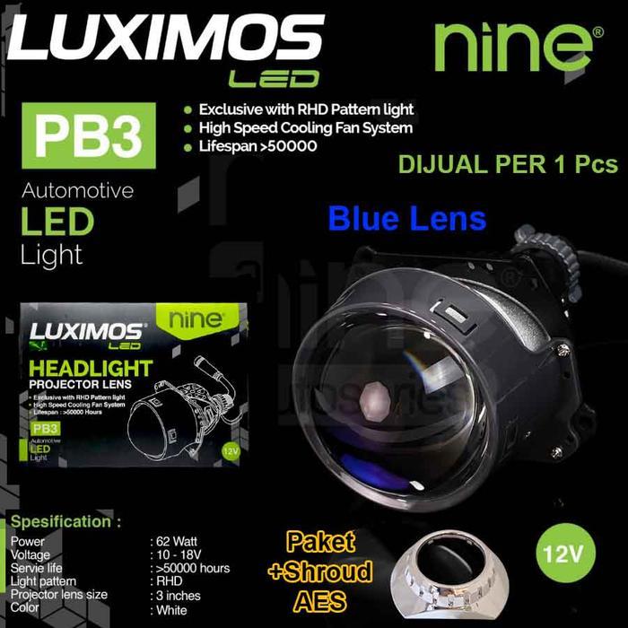 Projektor Bi LED Luximos PB3 124W RHD Lampu Projector Mobil / Motor BiLED + Shroud