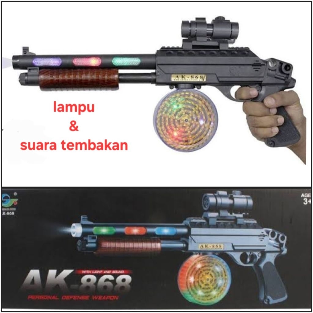 Mainan Senapan AK 868 Lampu Suara Machine Gun Toys