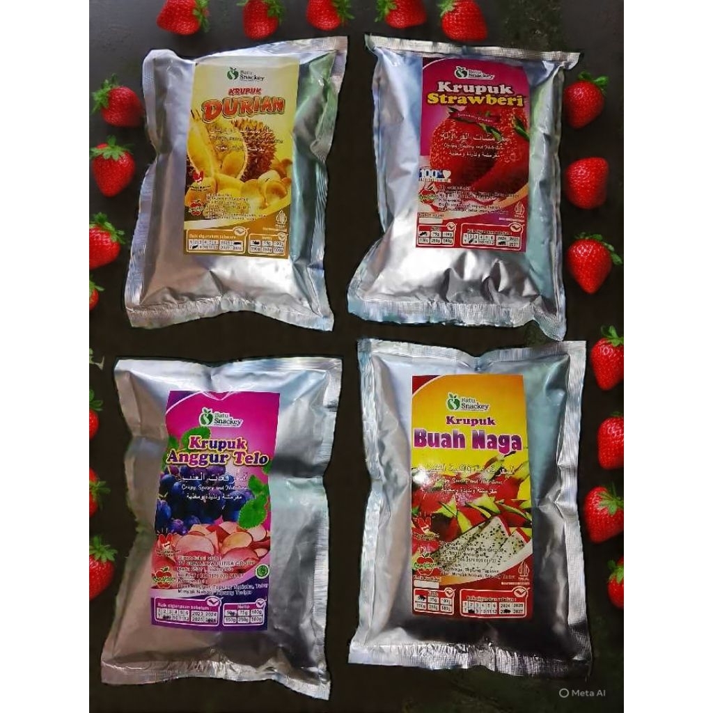 

[PAKET 40RIBU DAPAT 4PCS] kerupuk buah strawberry durian anggur naga