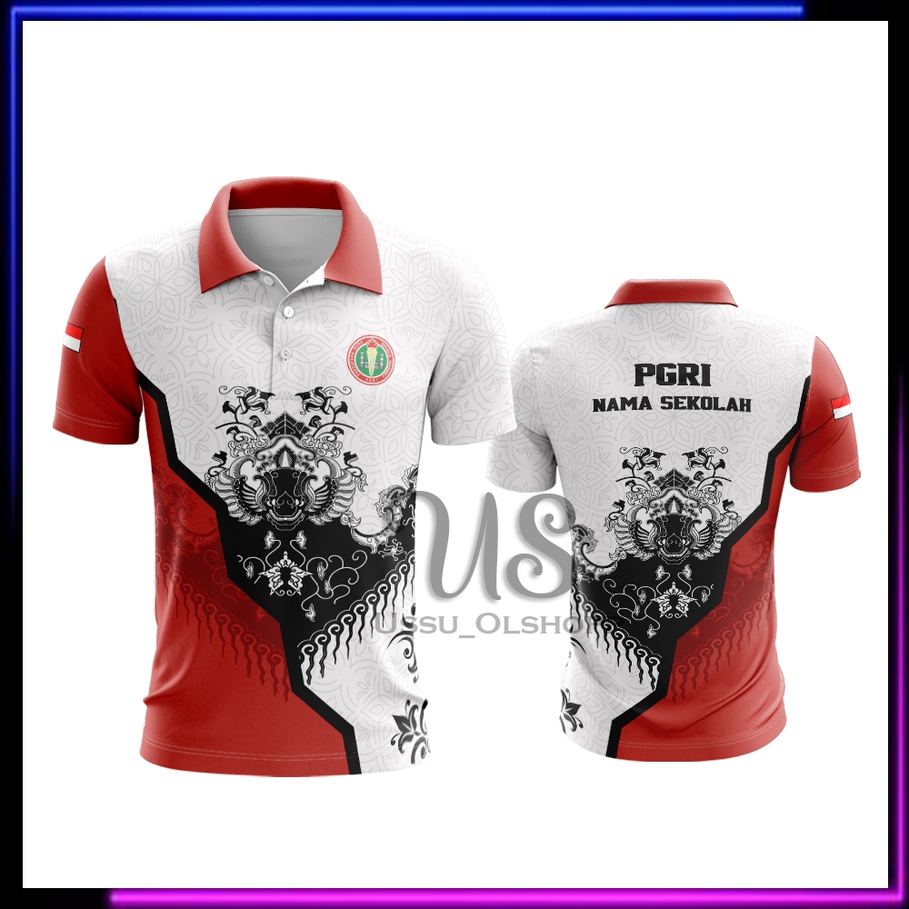 Seragam PGRI / Baju PGRI Pria / Kaos Polo PGRI / Kaos Guru Motif Batik PGRI / Kaos PGRI Berkerah Fre