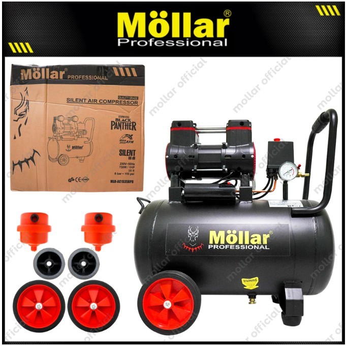 Mollar AC1535-Kompresor 1HP 35L Oilless Silent Black Panther