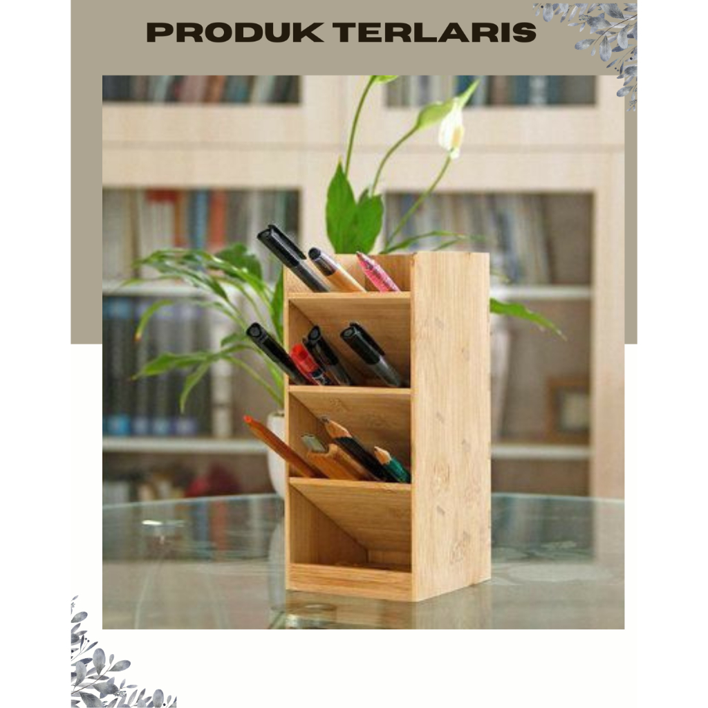 Tempat Pensil Kayu Kotak Pensil Rak Pena Multifungsi Serbaguna