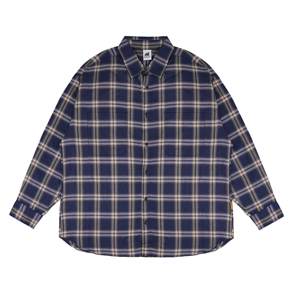 House of Smith PDG Kemeja Flanel Oversize Pria - Double Pocket Oversized Flannel Navy Cream - Flanne
