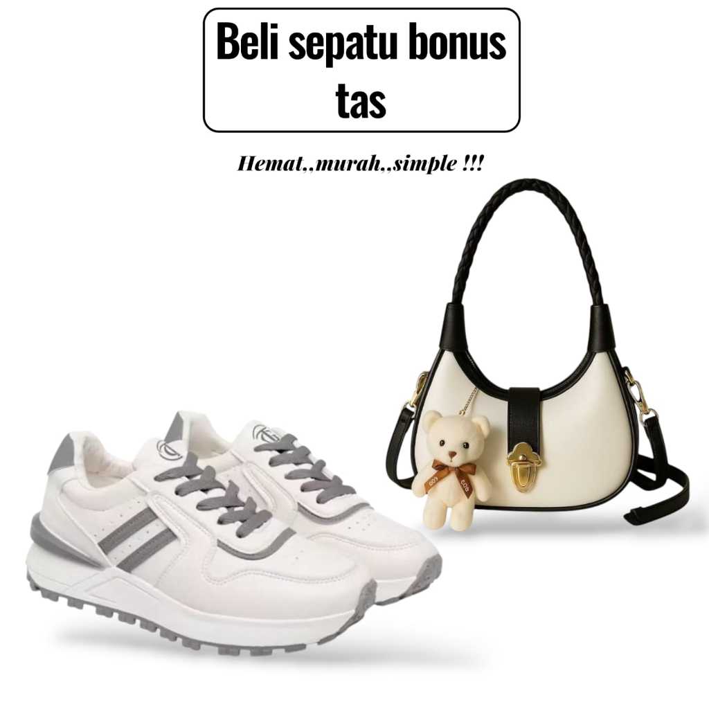 paket hemat 1set sepatu wanita adista dan tas slempang wanita bonpita plus boneka