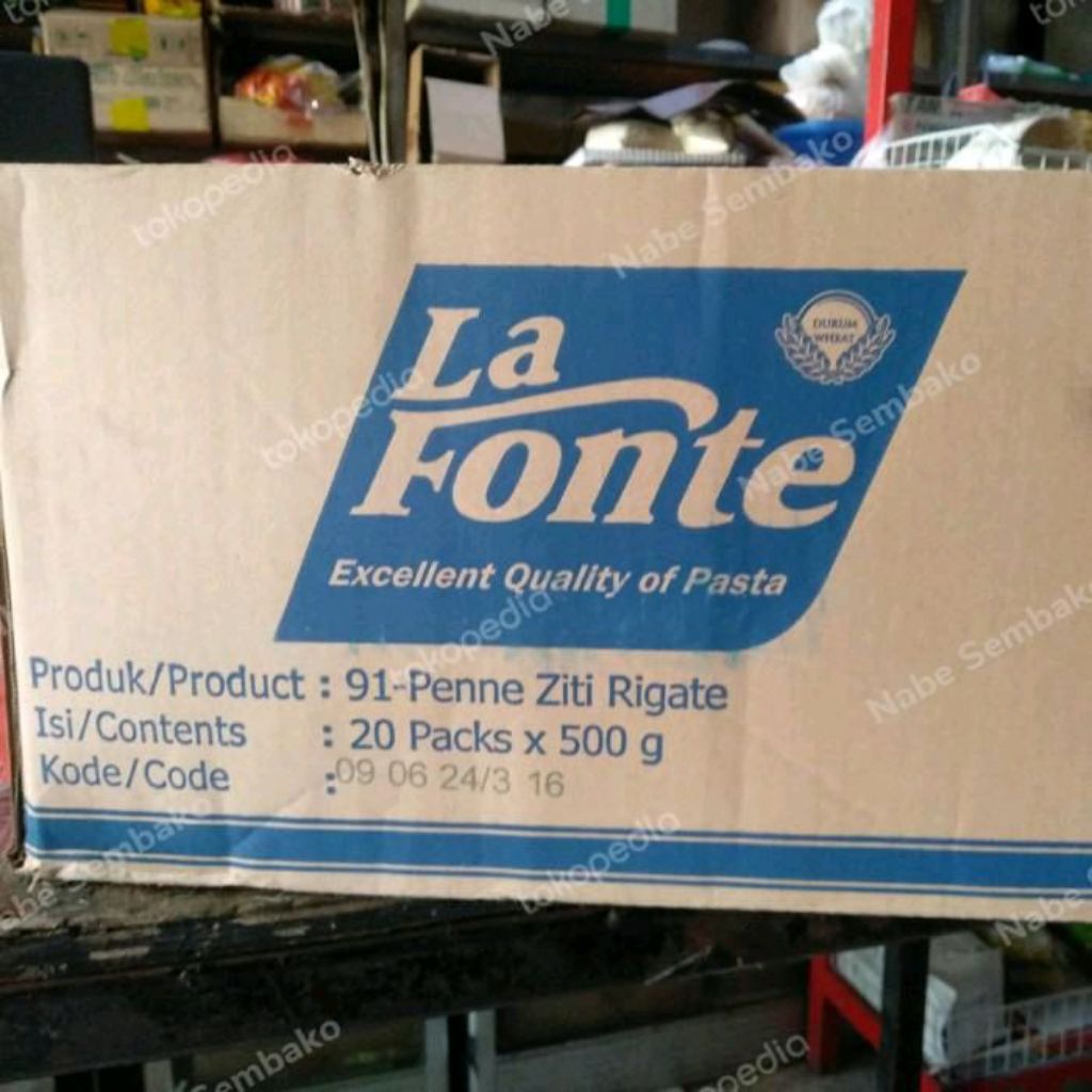 

Pasta La Fonte Penne 500 gr Perdus 20 pack Pengiriman Reguler Dan Cargo